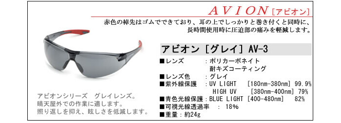 ELVEX サムライエルベックス安全メガネ アビオン AV-3 グレイ