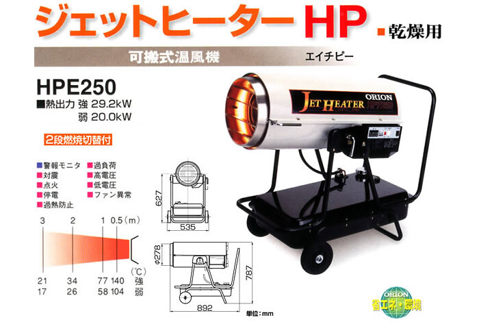 日本最大のブランド ####Ξオリオン機械 ジェットヒーターHP 2段燃焼切替付 可搬式温風機 Eシリーズ