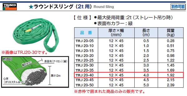 トラスコ(TRUSCO) ラウンドスリング(2t) TRJ20-40