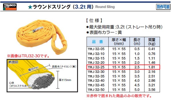 トラスコ(TRUSCO) ラウンドスリング(3.2t) TRJ32-25