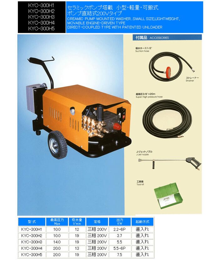 超高圧洗浄機 (冷水式) KYC-300H2 キョーワ : オアシスプラス - 通販