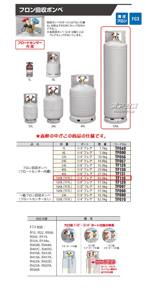 53%OFF!】【53%OFF!】フロン回収用ボンベ(フロートセンサー内臓)120L