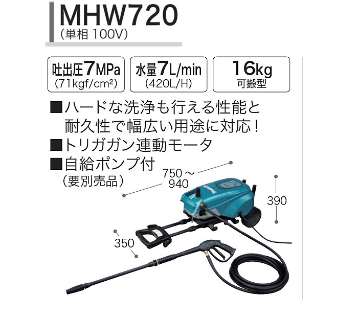 電動式高圧洗浄機 吐出圧7Mpa MHW720 マキタ(makita)-