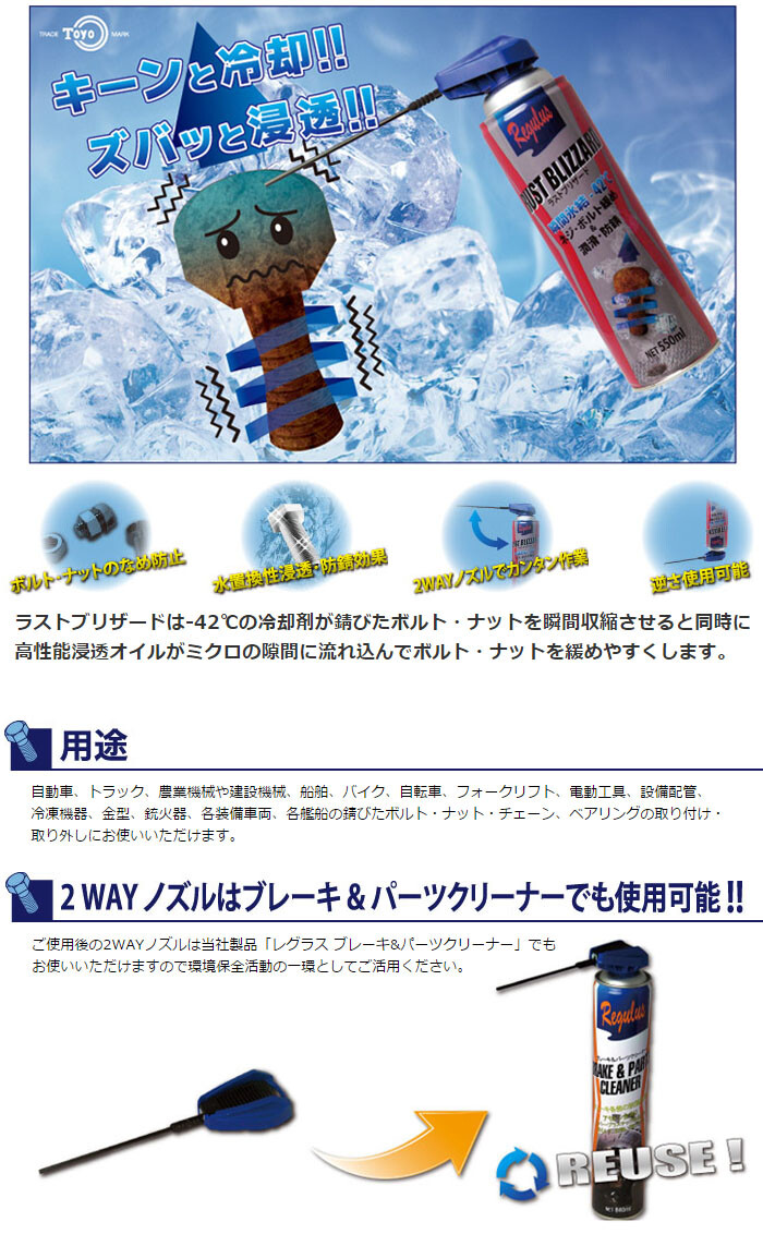 東洋化学商会 ラストブリザード ネジ・ボルトの潤滑・防錆 瞬間氷結 550ml TAC-208