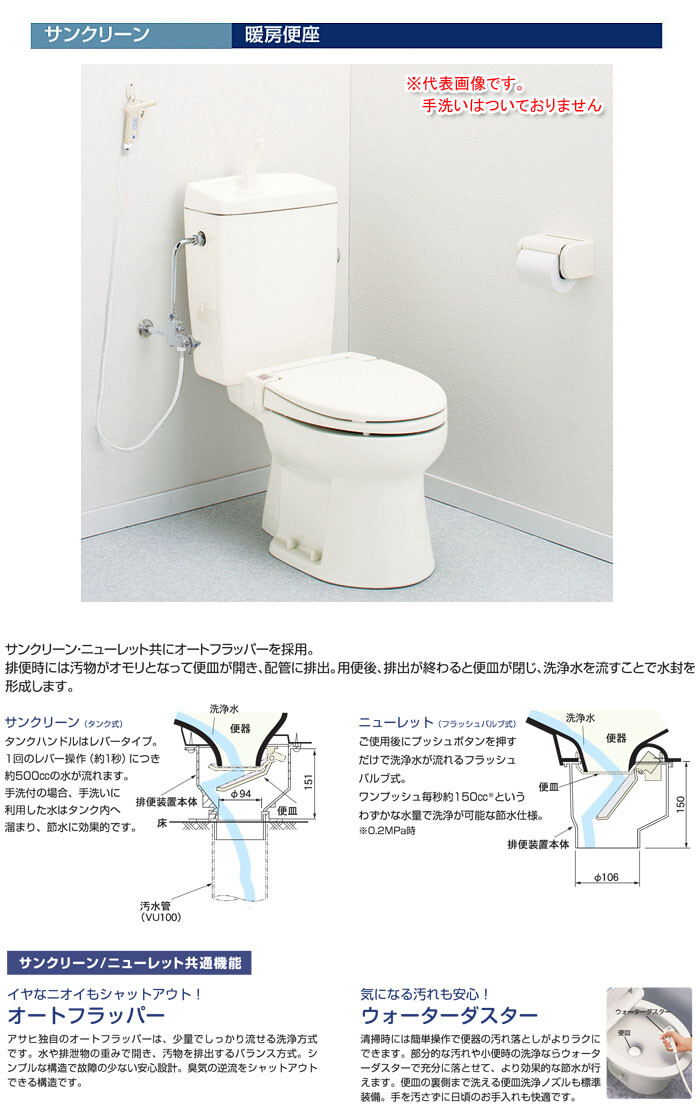 洗浄ガン付 簡易水洗トイレ サンクリーン 手洗い無し・暖房便座 AF400LR46(LW) アサヒ衛陶 ラブリーホワイト  :404500:オアシスプラス - 通販 - Yahoo!ショッピング