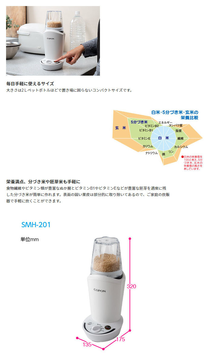 市場 エムケー精工 2合用 小型精米機 SMH201W COPON