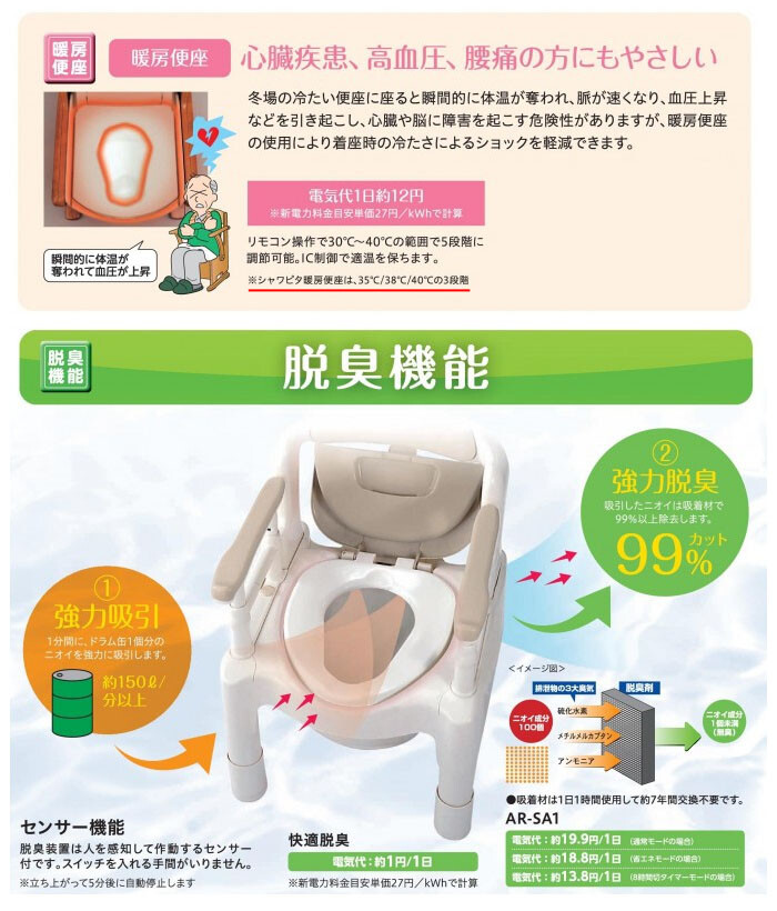 安寿 家具調トイレ AR-SA1 シャワピタ ひじ掛けはねあげタイプ (L