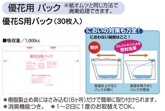 ポータブルトイレ 思いやり優花S用パック(30枚入り) ウェルファン