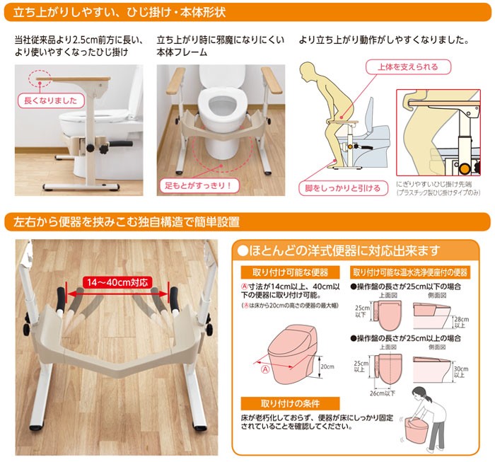 アロン化成 安寿 洋式トイレ用フレーム S-はねあげR-2 木製ひじ掛けタイプ 533-087