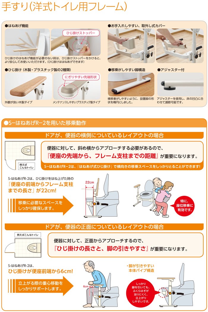柔らかい安寿 洋式トイレ用フレーム S-はねあげR-2 プラスチック製ひじ掛けタイプ 533-086 アロン化成 トイレ関連用品 