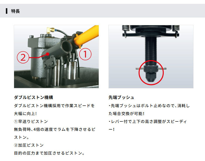 長崎ジャッキ 油圧矯正プレス 35トン NSP-350G-C1 標準タイプ 手動 ゴム車輪(2輪ストッパー付)【受注生産品・個人宅配送不可】