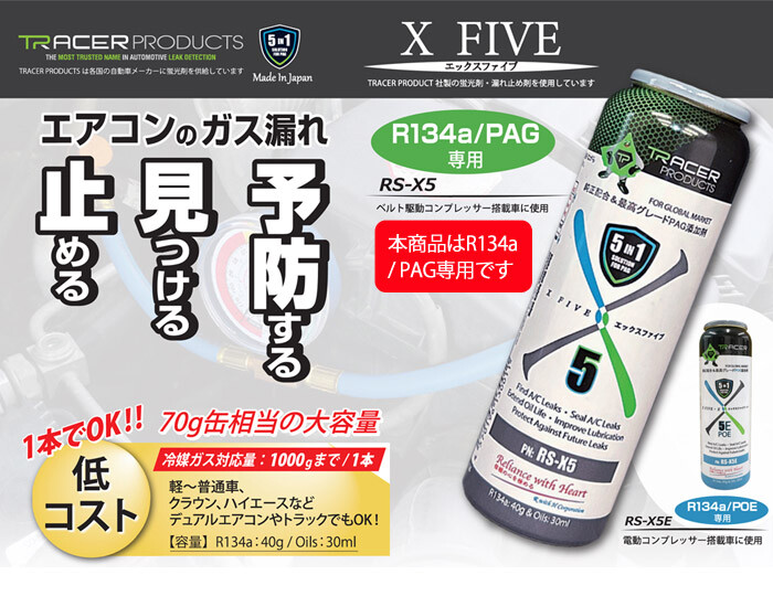 エアコンガス 漏れ止め剤 リークエックスファイブ R134a PAG専用 10本