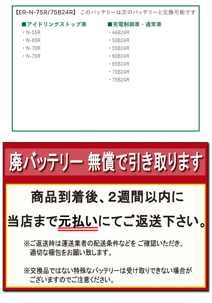 GSユアサ アイドリングストップ車用 バッテリー ECO.R Revolution ER-N-75R/75B24R 通常車兼用