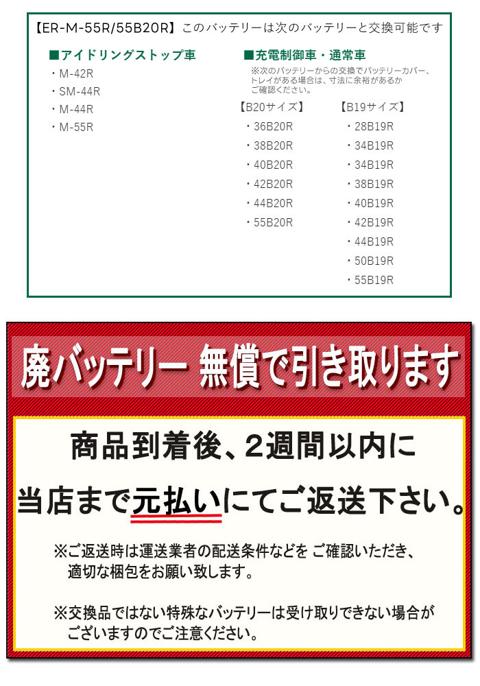 GSユアサ アイドリングストップ車用 バッテリー ECO.R Revolution ER-M-55R/55B20R 通常車兼用