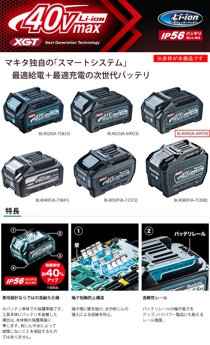 純正 40Vmax リチウムイオンバッテリー BL4040 マキタ(makita) A-69939