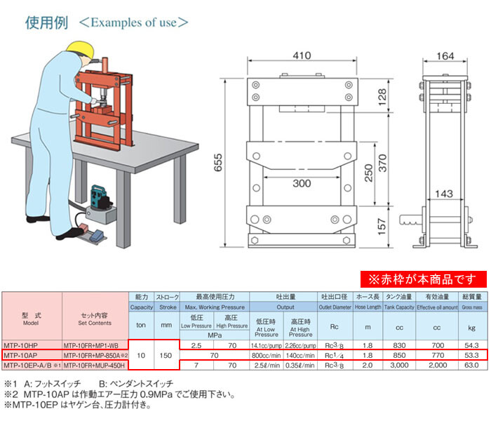 MASADA（マサダ製作所） 卓上プレス 10トン MTP-10AP （エアー駆動ポンプ）