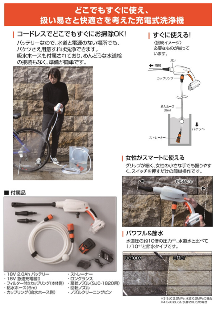 充電式洗浄機 SJC-1820 工進(KOSHIN) 軽量コードレス洗浄機 : オアシス