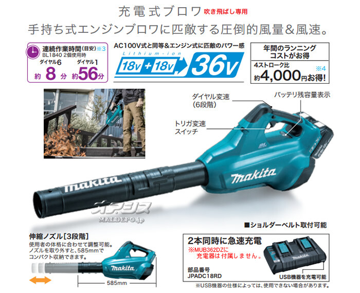 マキタ(makita) 36V充電式ブロワー(ブロアー) MUB362DZ 本体のみ