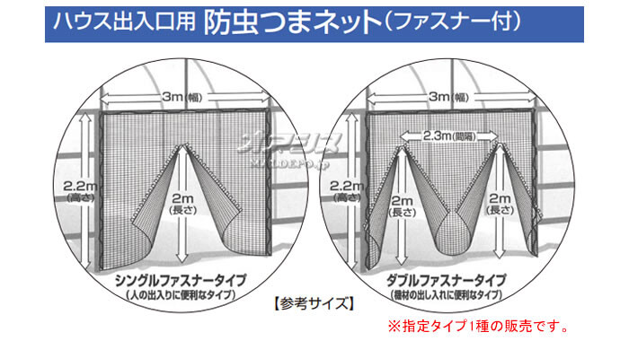 日本ワイドクロス ハウス出入口用 防虫つまネット EX2000 3x2.2m ダブルファスナー付(2m)【受注生産品】【法人のみ】【営業所留め可】