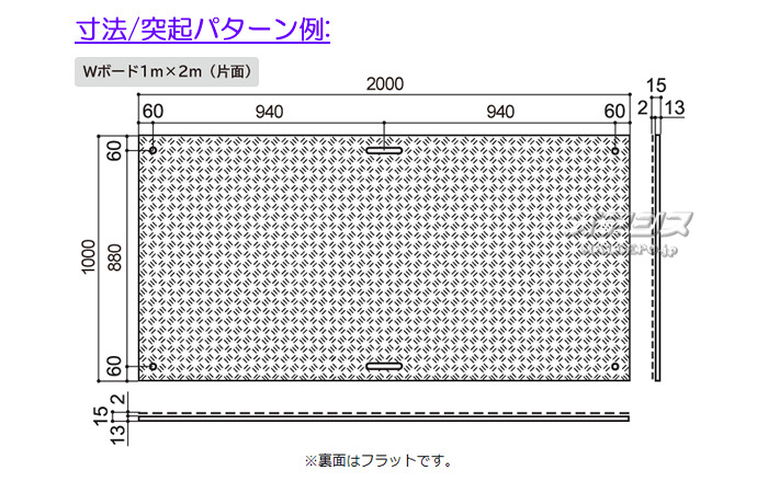 ウッドプラスチックテクノロジー 工事用 樹脂製 養生敷板 Wボード 片面凸 黒 1x2 10枚セット 1000*2000*15mm/枚【法人のみ】【営業所留め可】