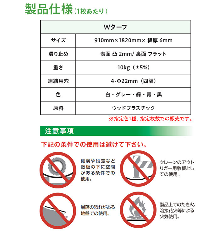 ウッドプラスチックテクノロジー イベント用 樹脂製 養生敷板 Wターフ 片面凸 緑 910×1820mm バラ1枚 910*1820*8mm/枚【法人のみ】【営業所留め可】