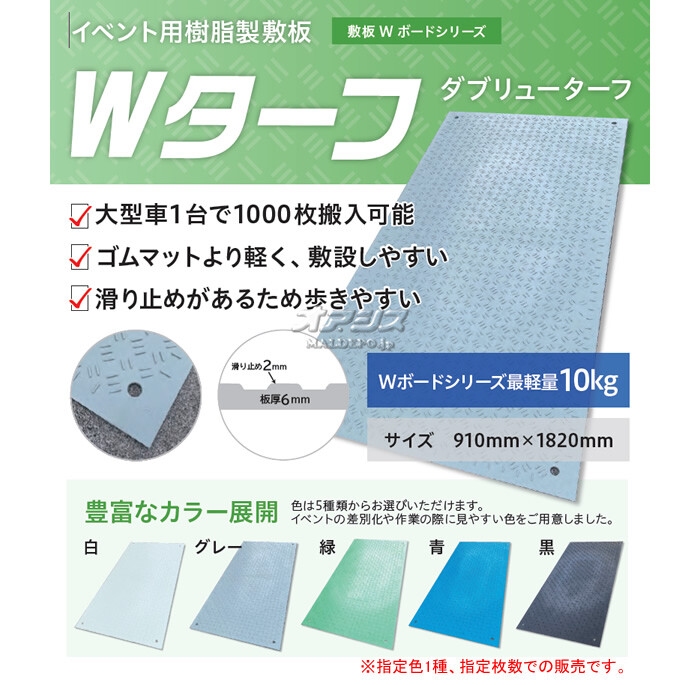 イベント用　樹脂製　養生敷板　Wターフ　2枚セット　ウッドプラスチックテクノロジー　910*1820*8mm　枚　青　910×1820mm　片面凸