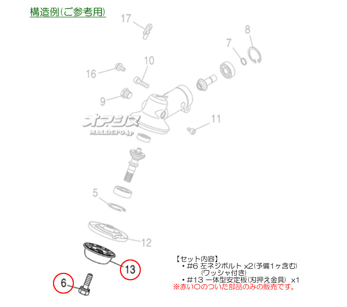 Zenoah(ゼノア) 一体型安定板(刃押え金具)+左ネジボルトセット 刈払機 TKZ260EZ/TKZ261EZ/TKZ265用【メール便可】