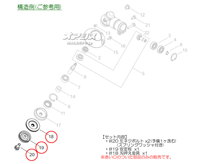 やまびこ 安定板+刃押え金具+左ネジボルトセットD 新ダイワ(shindaiwa) 刈払機 RM3025-2RD/RM3025-2TD/RM3025-2TD15用【メール便可】