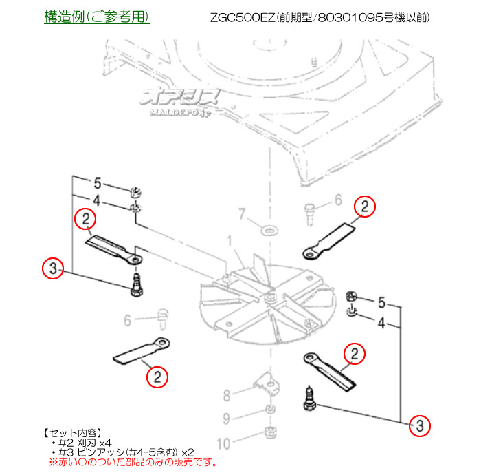 刈刃セットB 自走式傾斜刈機 ZGC500EZ(前期型)用 Zenoah(ゼノア) : 722650 : オアシスプラス - 通販 -  Yahoo!ショッピング