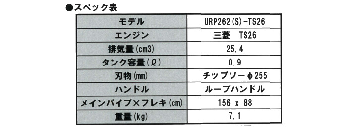 背負式刈払機(草刈機) URP262(S)-TS26 カーツ(KAAZ) 25.4cc