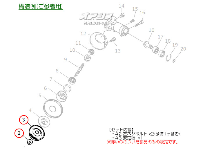 やまびこ 安定板+左ネジナットセットA 共立(KIORITZ) 背負式刈払機 RMA315用【メール便可】