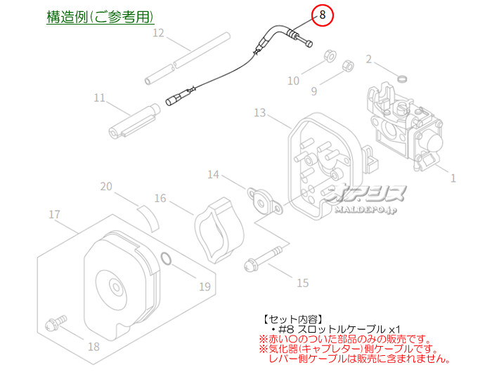 やまびこ スロットルケーブルJ 共立(kioritz) 肩掛式刈払機 SRE2625G2T/SRE2625LGT/SRE2625MSP/SRE2625UGT/SRE2626MSP用【メール便可】