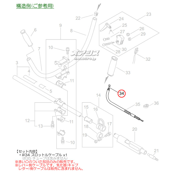 スロットルケーブルL 共立(kioritz) 肩掛式刈払機 SRE2420UHSA用