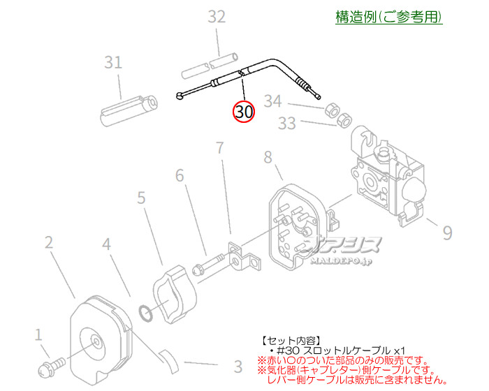 やまびこ スロットルケーブルM 共立(kioritz) 肩掛式刈払機 SRE2355G2/SRE2355G2T/SRE2355LG/SRE2355LGT/SRE2355UG/SRE2355UGT用【メール便可】