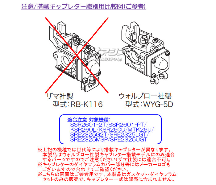やまびこ ダイヤフラム・ガスケットセットB 共立(kioritz) 肩掛式刈払機 SRE2326G2T/SRE2326LGT/SRE2326MSP/SRE2326UGT用【メール便可】