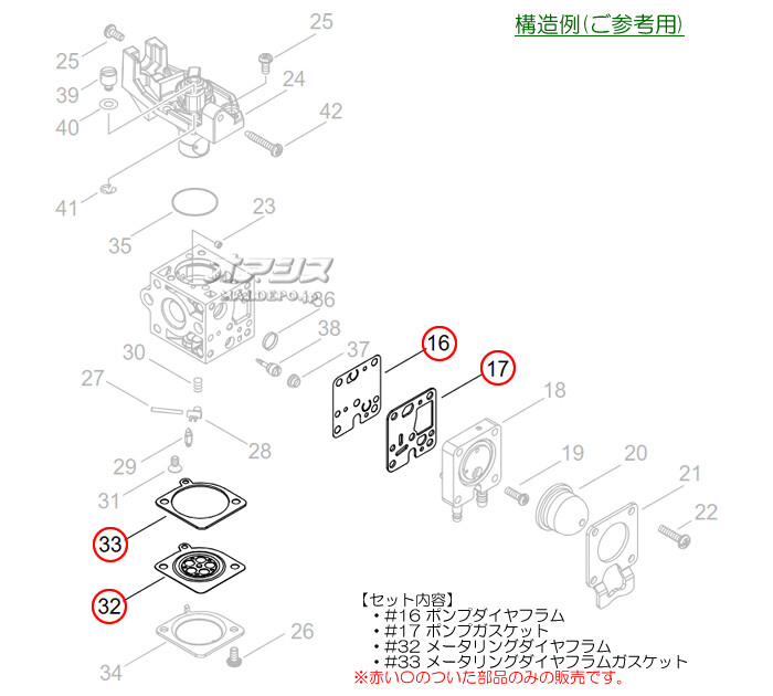 やまびこ ダイヤフラム・ガスケットセットE 共立(kioritz) 肩掛式刈払機 SRE2732GT/SRE2732LT/SRE2732LHT30/SRE2732UT用【メール便可】