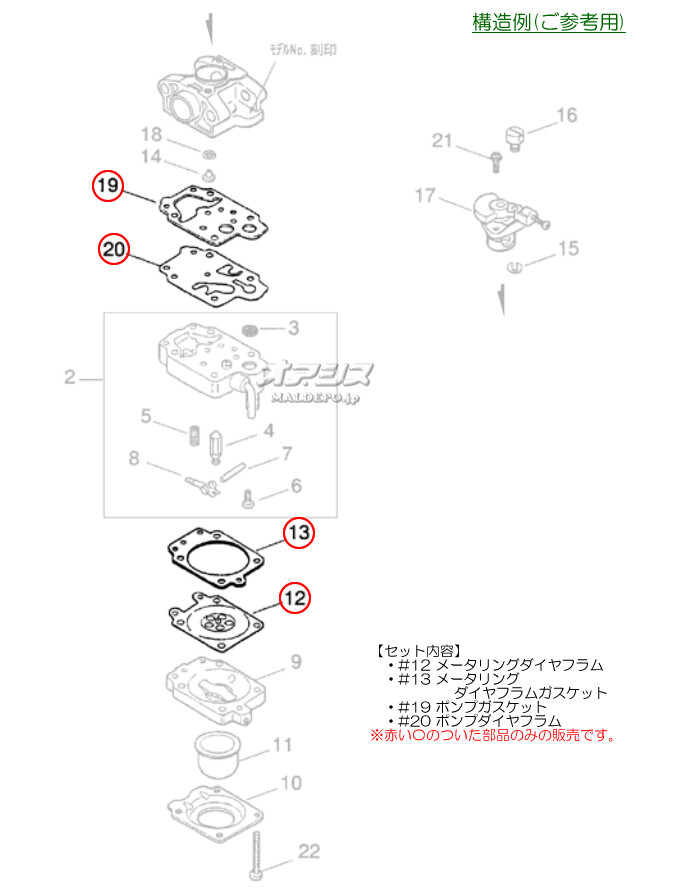ダイヤフラム・ガスケットセットD 肩掛式刈払機 BC4400DW/BC4401DW