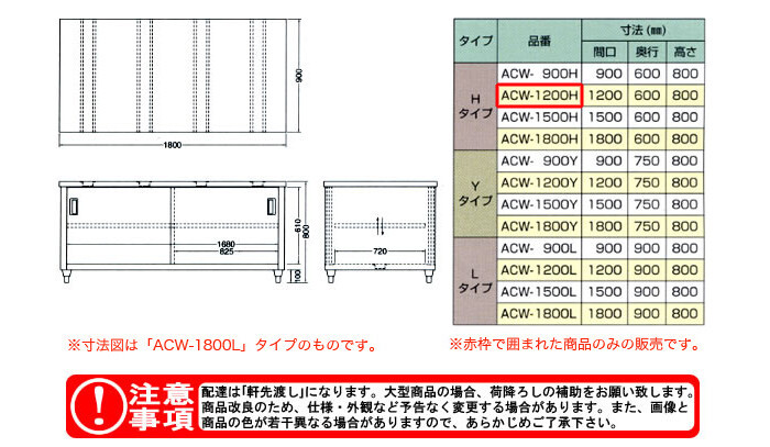 東製作所（azuma） 調理台 両面引違戸 ACW-1200H【法人様向け】
