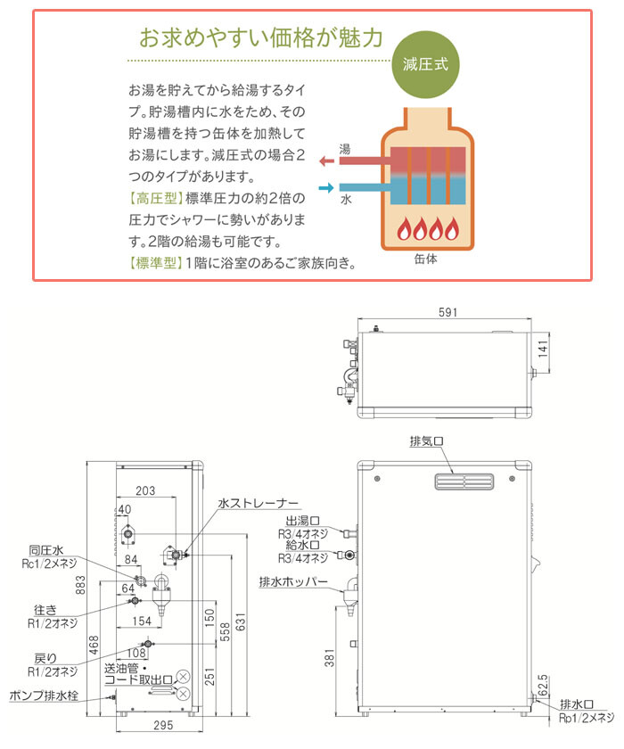 石油給湯器 追いだき保温タイプ CBK-EN412F 長府工産(株) 減圧式 屋外