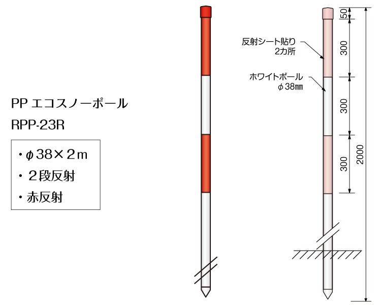 PPエコ スノーポール 赤反射 2m 10本セット［個人名宛配送不可］［発送