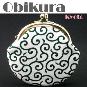 >「横長がま口財布」唐草（緑/白緑）