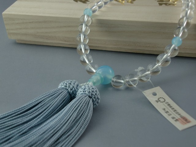 本水晶シーブルーカルセ入【数珠・女性用】1