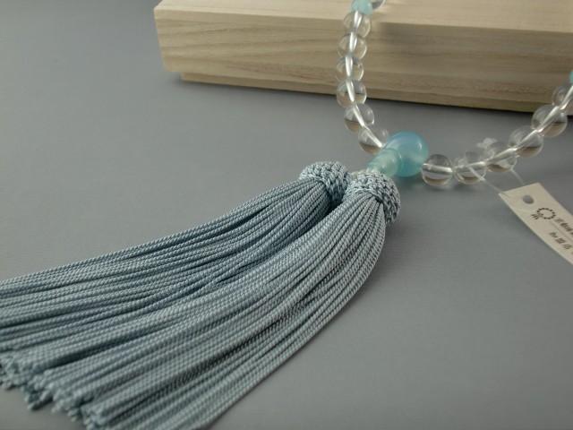 本水晶シーブルーカルセ入【数珠・女性用】3