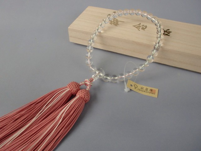 本水晶（共仕立）色彩編 （サンゴ×ピンク）【数珠・女性用】 : 注文の