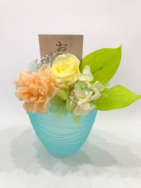 仏花 プリザーブドフラワー パームオブフラワー 水色11H 仏壇 お供え