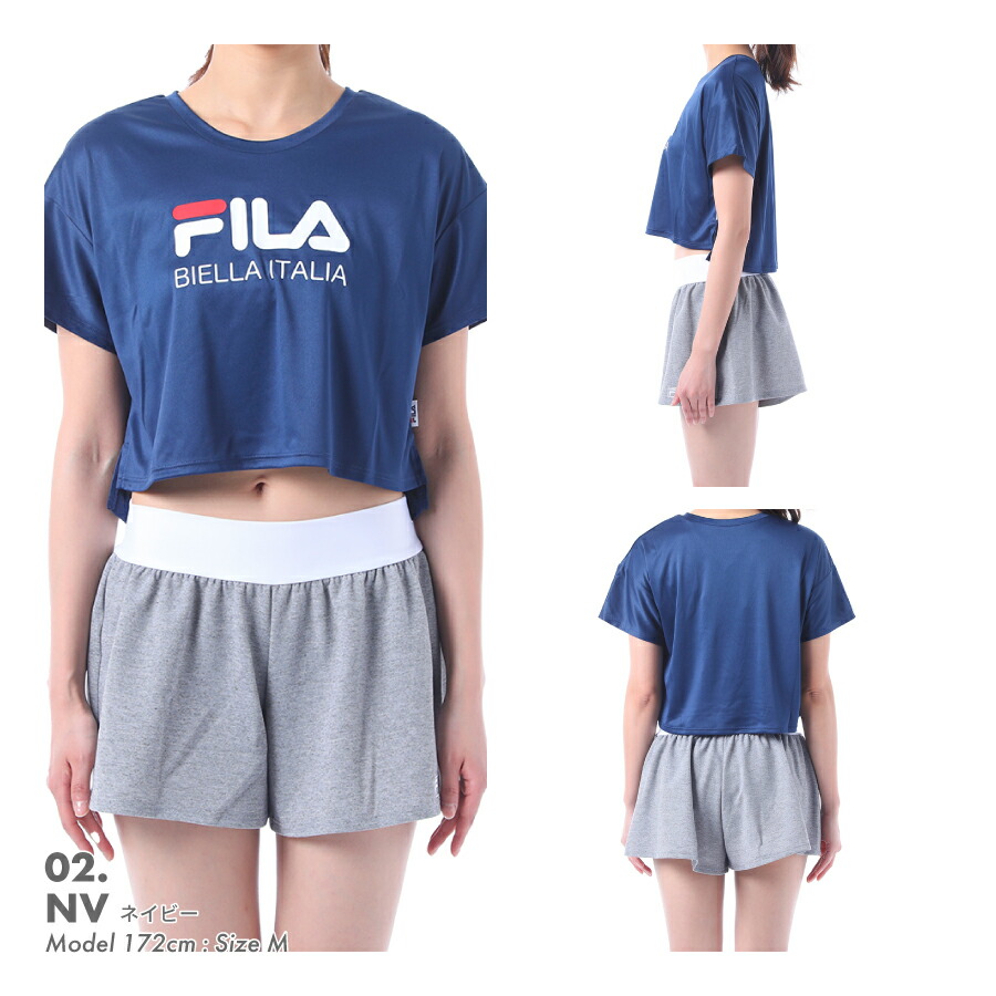 FILA ストライプ Tシャツ ショートパンツ セット　M FILA レディース 水着 4点セット フィラ ロゴTシャツ ブラック