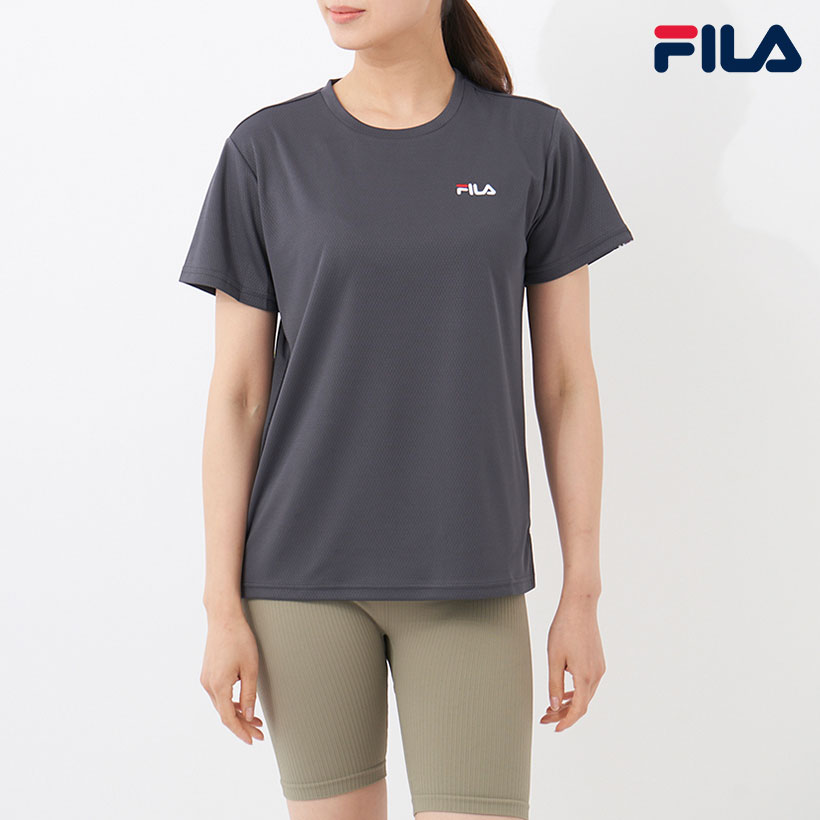 レディース 半袖Tシャツ レディーストップス スポーツウェア 半袖潤クール ワンポイント FILA フィラ チャコールグレー M L LL  412604 :412604-cgy:OCEANweb JAPAN店 通販 