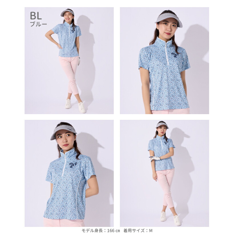 Marie Claire レディース 小花柄 ハイネックシャツ 半袖 接触冷