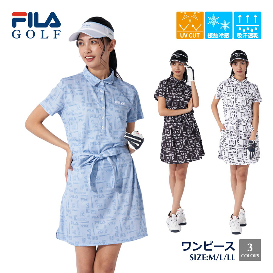 レディース ゴルフ ワンピース 半袖 ロゴ柄 FILA GOLF フィラ 吸水冷感 752677y