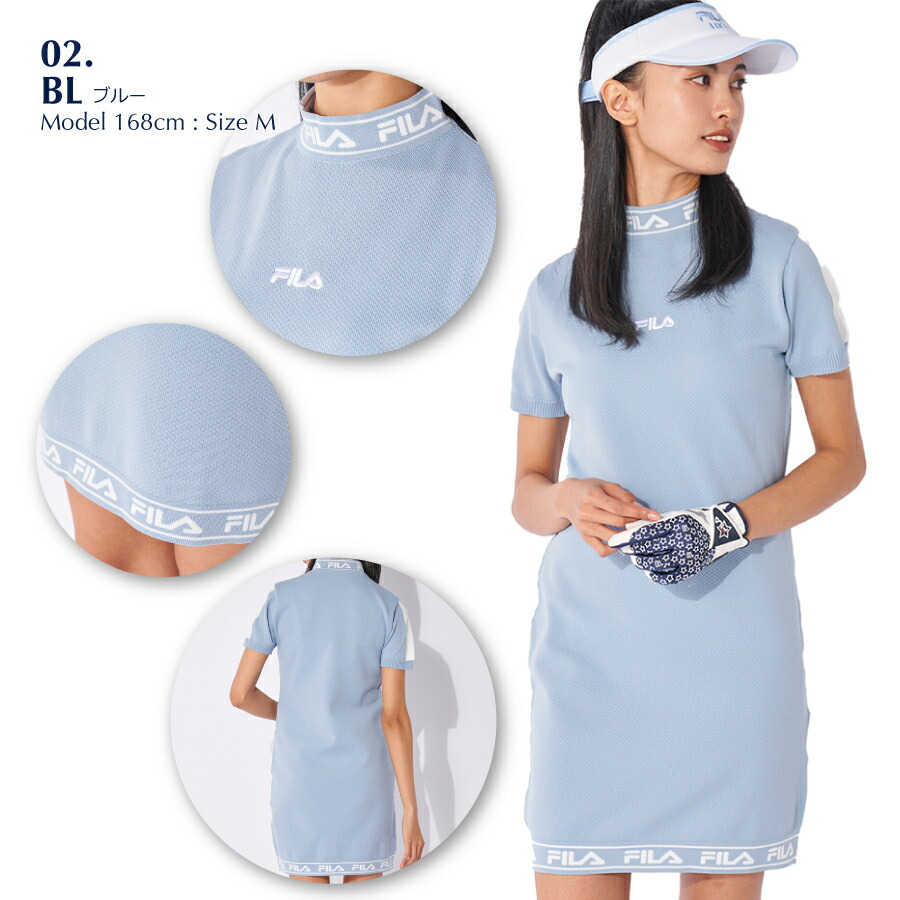 FILAGOLF レディース ゴルフウェア　モックネックワンピース ブルー　L FILA GOLF ワンピース レディース ゴルフウェア モックネック